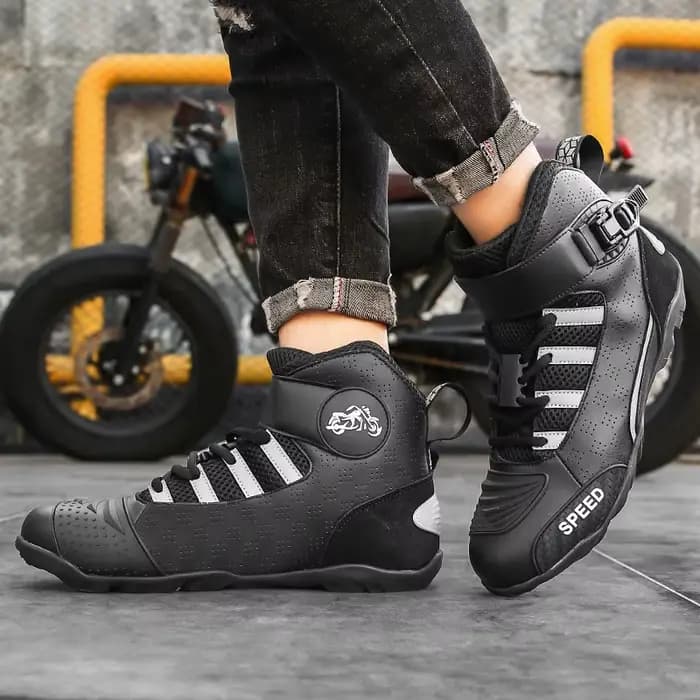 Bottes de moto en cuir respirant pour hommes