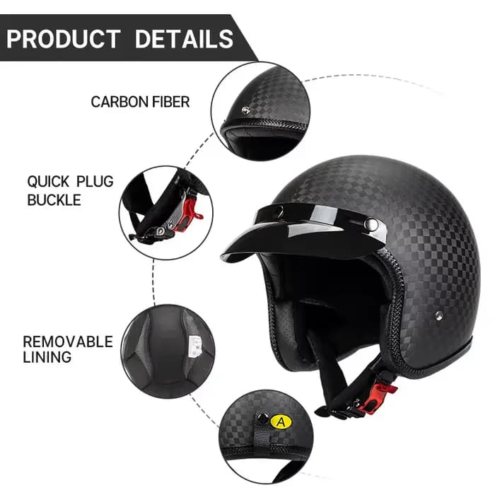 Casque de moto Vintage trois-quarts en Fiber de carbone