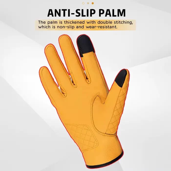 Gants Moto Rétro Jaunes en Cuir Tactiles
