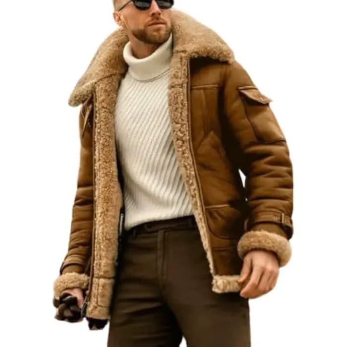 Vestes de pilote pour hommes, manteaux polaires, grande taille, col à revers en fourrure d'hiver, veste bombardier en cuir, vestes chaudes