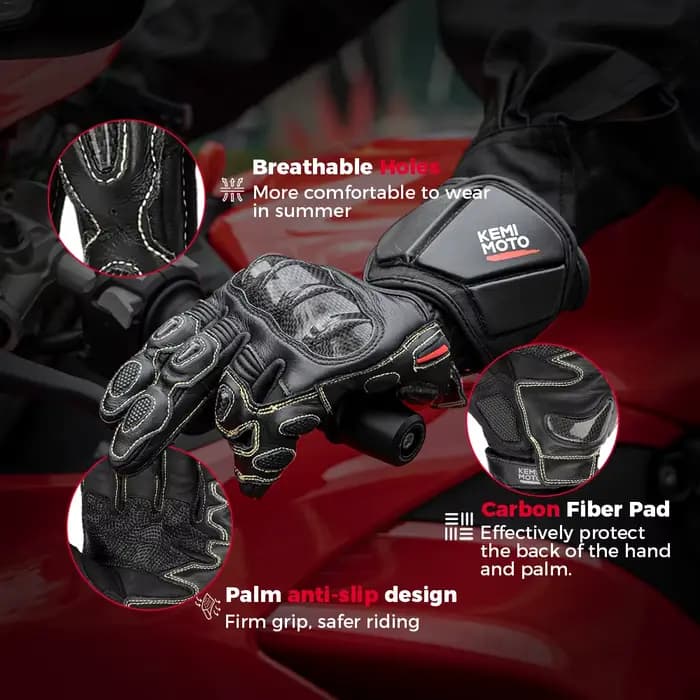 KEMIMOTO gants de Moto en cuir longue manchette
