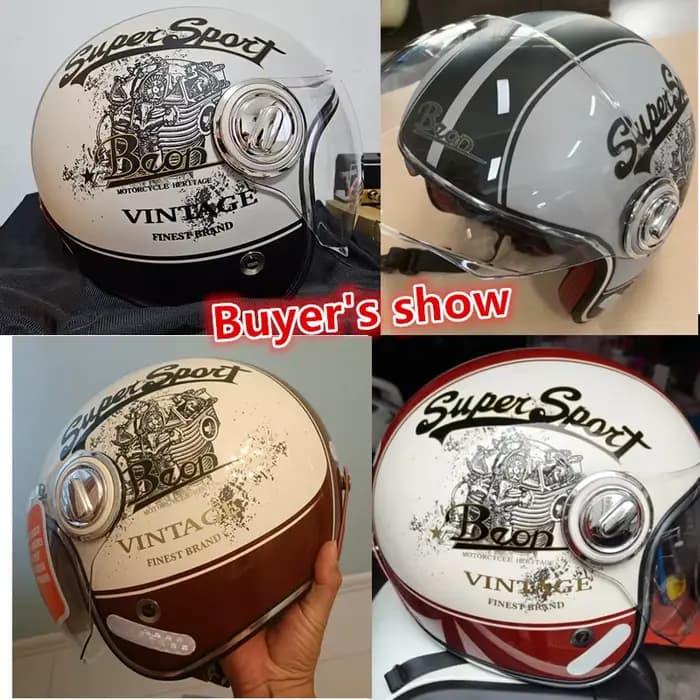 BEON B108 casque de Moto vintage en fibre de verre rétro visage ouvert casques à double visière