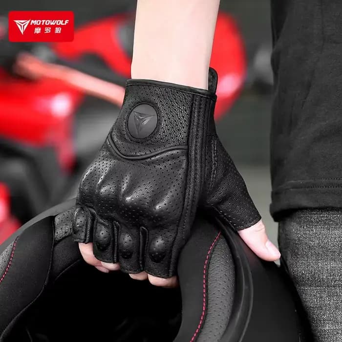 Gants de moto d'été sans doigts en cuir de chèvre