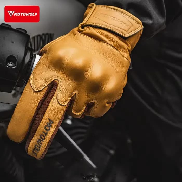 Gants de moto en cuir tactiles durables avec protection des phalanges pour Enduro