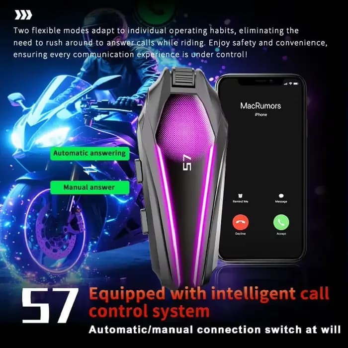 Casque de moto S7, casque d'écoute Bluetooth BT5.4