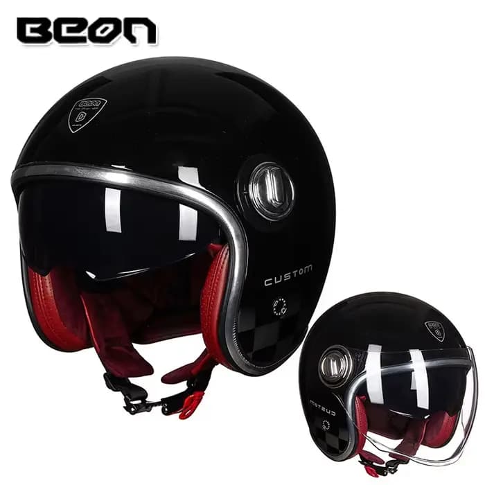 BEON B108 casque de Moto vintage en fibre de verre rétro visage ouvert casques à double visière