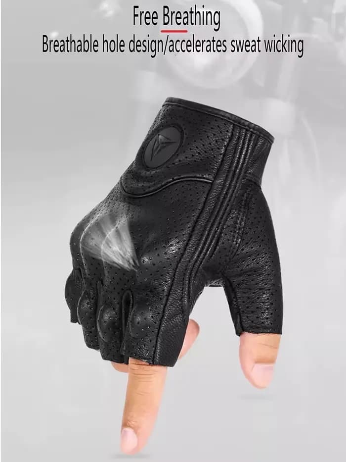 Gants de moto demi-doigt en peau de mouton