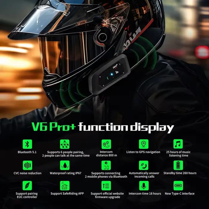 EJEAS V6 PRO + casque de moto interphone Bluetooth