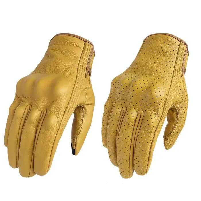 Gants de moto en cuir jaune pour hommes