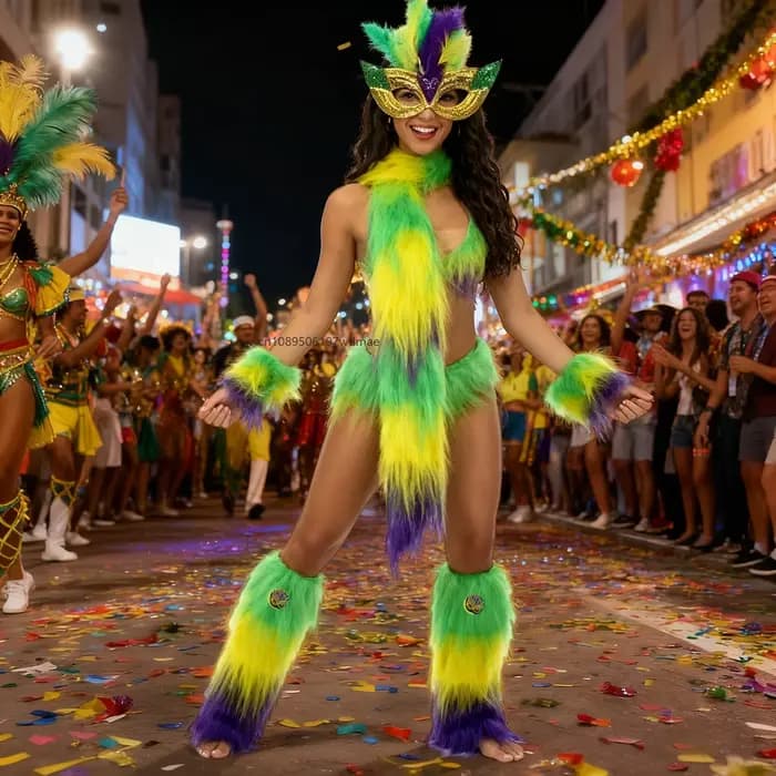 Accessoires de costume de carnaval : cache-visage festif, gants, guêtres et écharpe pour déguisement de Mardi Gras et fête de fin d'année