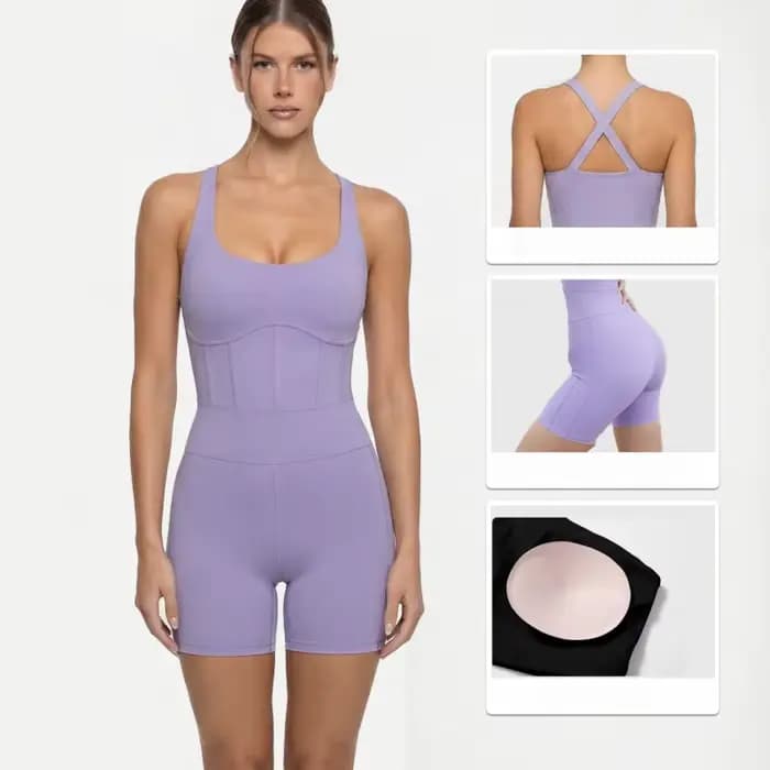 Combinaison de sport une pièce sans manches pour femme, ensemble de yoga et fitness, combinaison de sport push-up pour femme