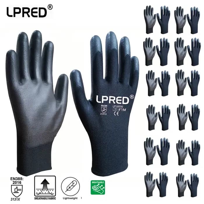 12 paires/24 pièces PU Nitrile Nylon coton gants de travail paume enduit