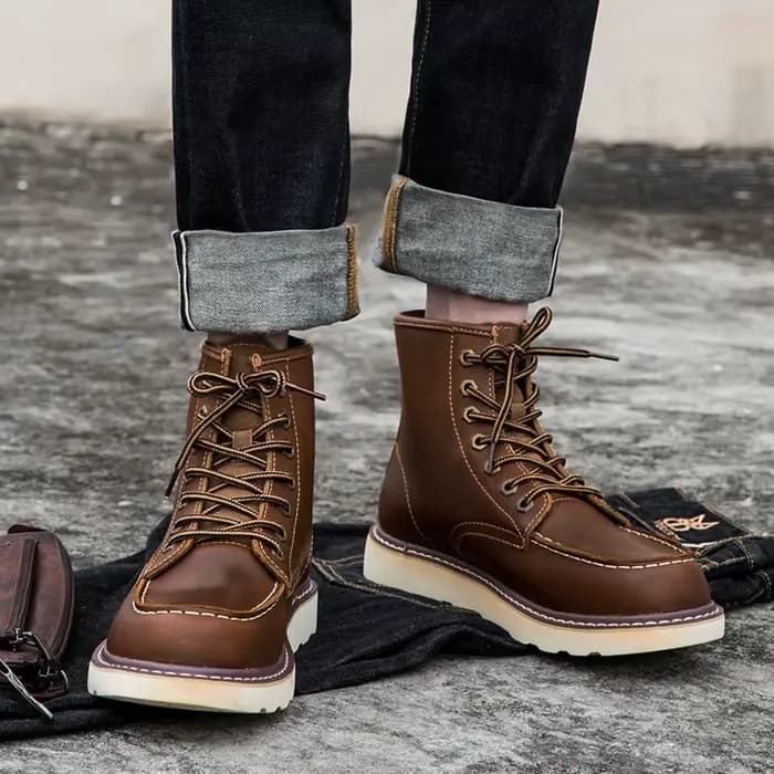 Bottes de moto en cuir de vache pour hommes
