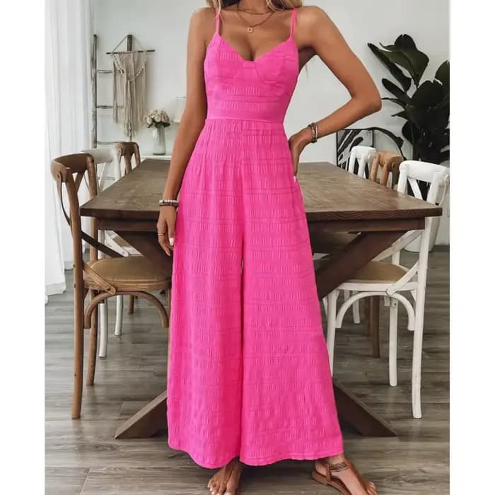 2025 Style Simple combinaison combinaisons pour femme jambe large vêtements pour femmes décontracté sans manches fronde couleur unie vacances vacances