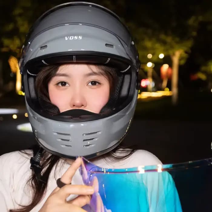 Casques de moto intégraux en cuir rétro avec lentille transparente