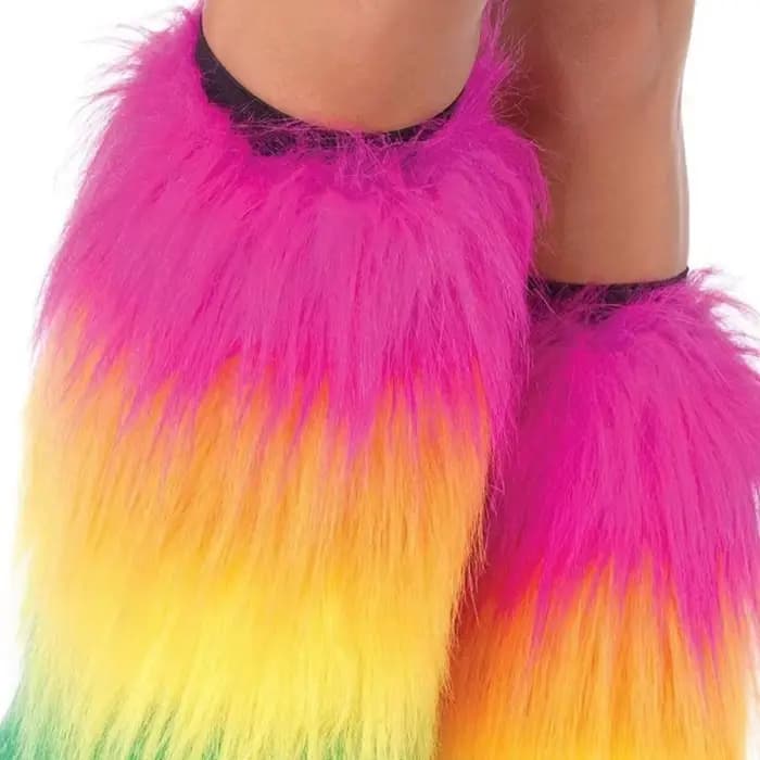 Couvre-jambes en fausse fourrure fluorescente, accessoires de jeu de rôle de carnaval d'halloween, coutures colorées, couvre-pieds chauds pour spectacle de fête