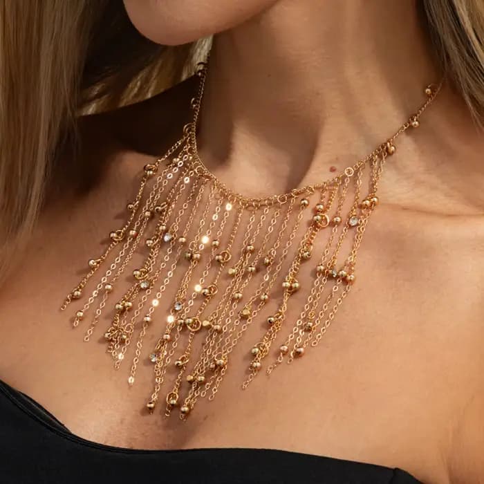 Collier à chaîne avec pendentif en perles tendance SHIXIN, collier vintage réglable couleur or, collier ras du cou pour femmes, bijoux de fête, accessoires de cou