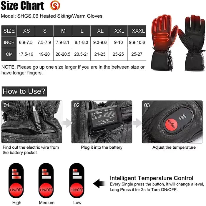 Savior – gants chauffants électriques en cuir