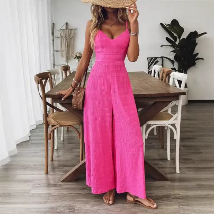 2025 Style Simple combinaison combinaisons pour femme jambe large vêtements pour femmes décontracté sans manches fronde couleur unie vacances vacances