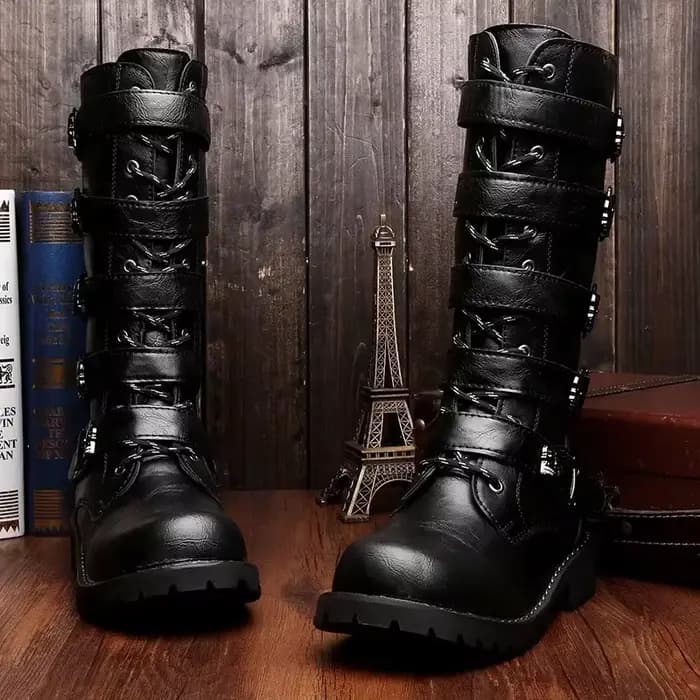 Bottes de moto en cuir pour hommes