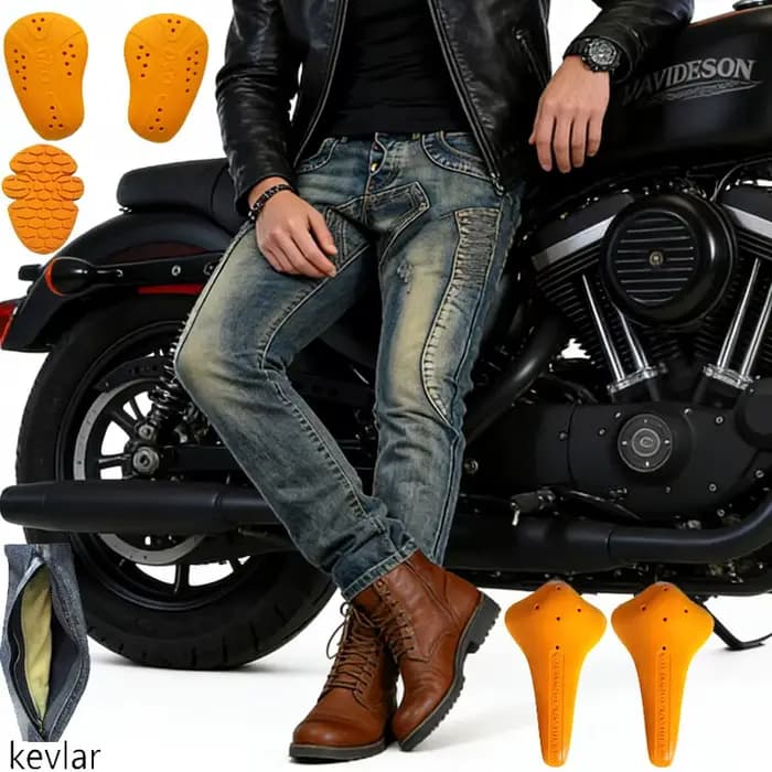 Jean moto en Kevlar pour homme, renforcé de fibres d'aramide, pantalon de protection anti-choc, équipement de sécurité rétro pour les trajets urbains 036