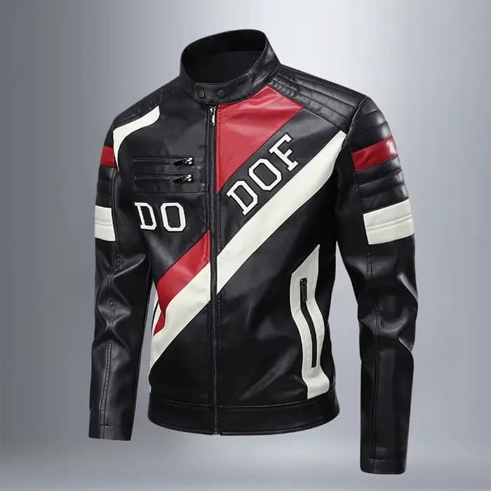 Blouson en cuir patchwork style motard pour homme