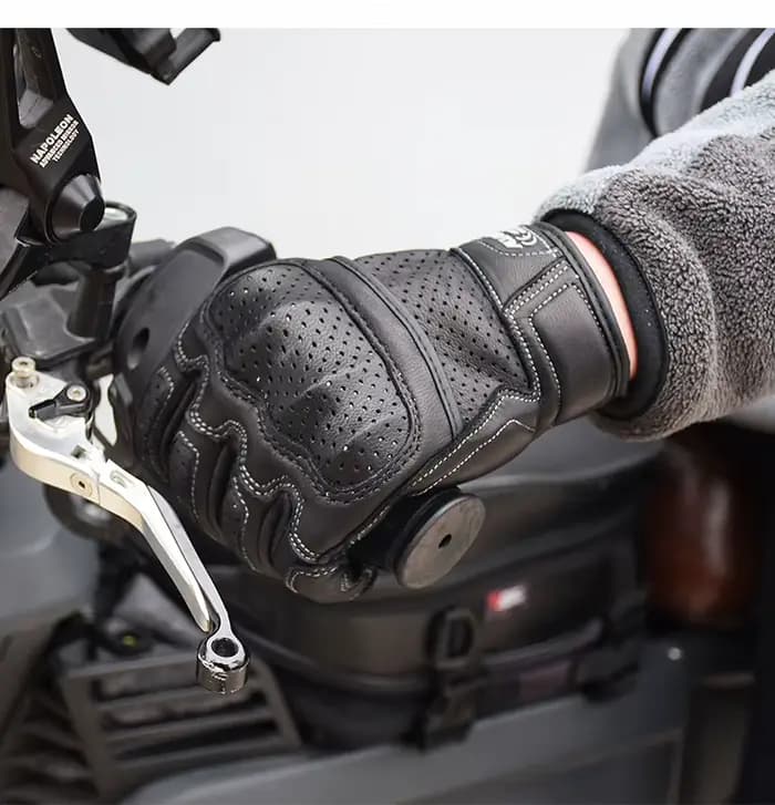 Gants de moto en cuir de peau de chèvre marron d'été pour hommes