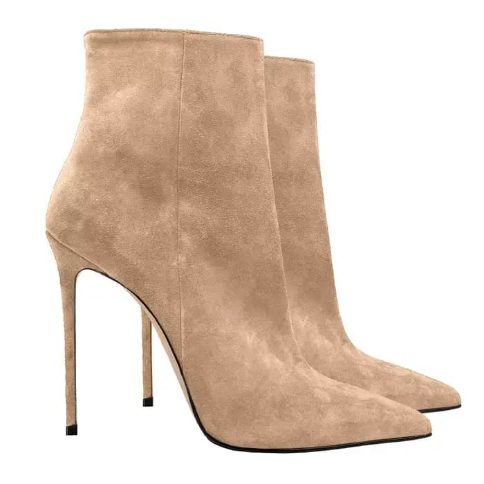 Bottes à talons aiguilles en daim pour femmes, chaussures Sexy à bout pointu, mi-mollet, chaussures de mariage, fermeture éclair latérale, chaussures à talons hauts, grande taille 35-45