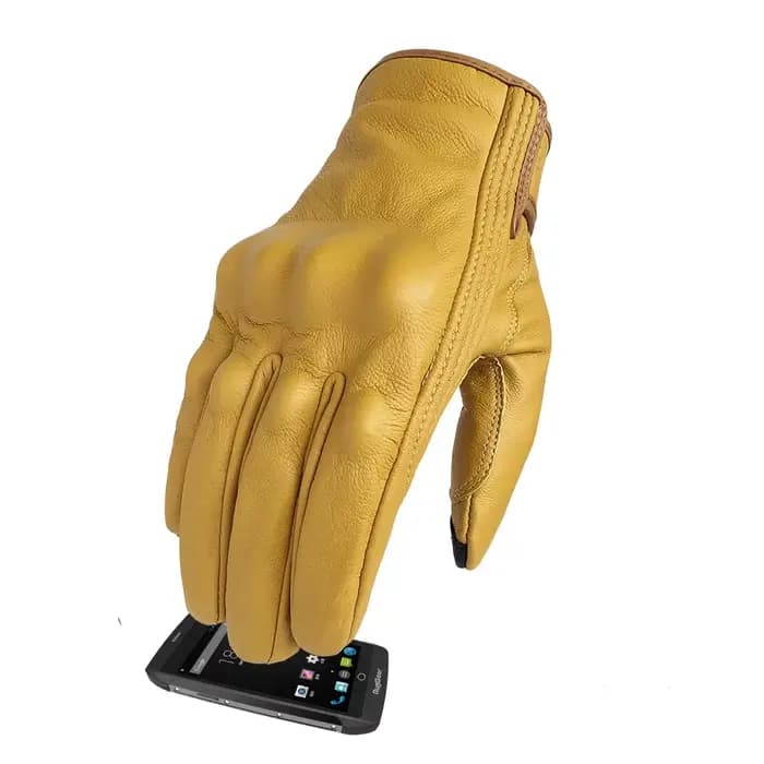 Gants de moto en cuir jaune pour hommes