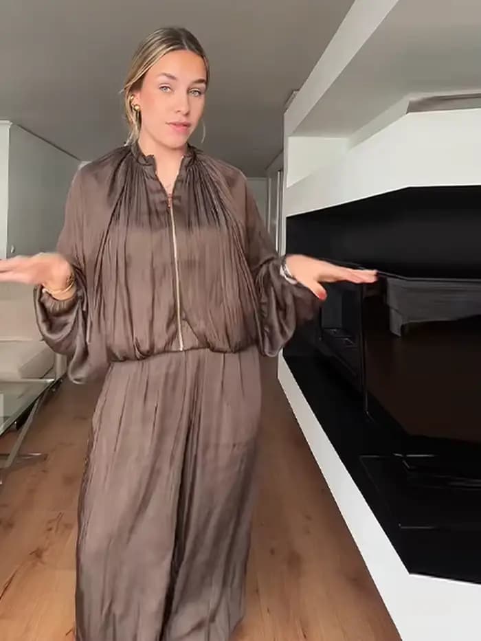 Ensembles de pantalons pour femmes en satin, veste ample à manches longues style pilote, pantalon lantern à taille élastique, tenues chics pour femmes, nouveautés printemps