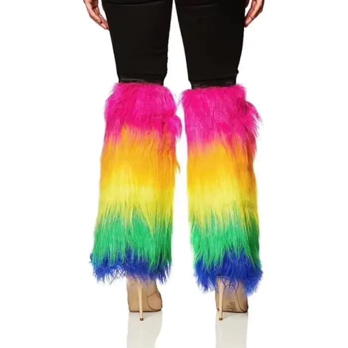 Couvre-jambes en fausse fourrure fluorescente, accessoires de jeu de rôle de carnaval d'halloween, coutures colorées, couvre-pieds chauds pour spectacle de fête