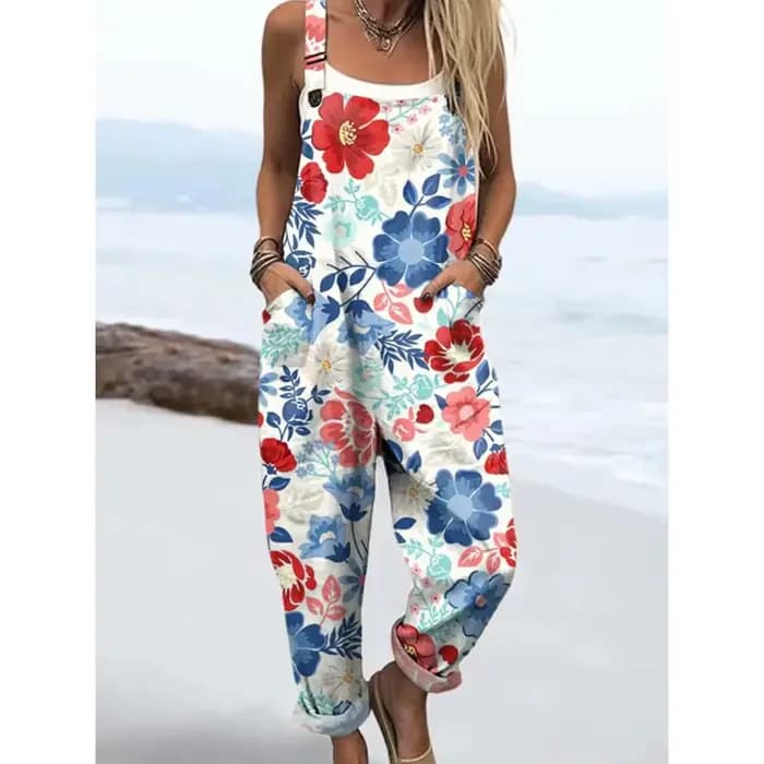 Salopette d'été à fleurs, combinaison respirante et confortable pour femmes avec poches, bretelles réglables, pour Streetwear