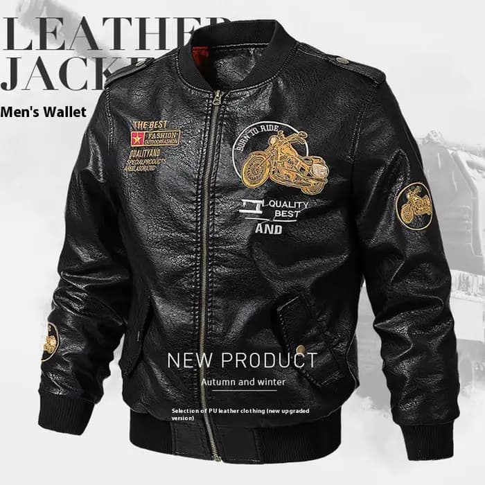 Veste de moto en cuir PU pour homme