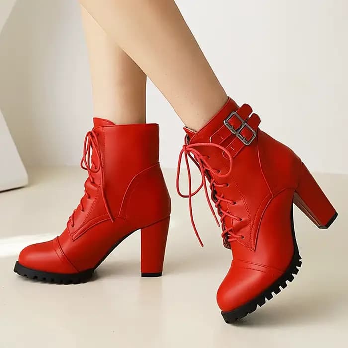Bottines à lacets pour femmes, chaussures courtes, mode, boucle, talons roses, jaune, noir, Rose, automne hiver, grande taille 48 45