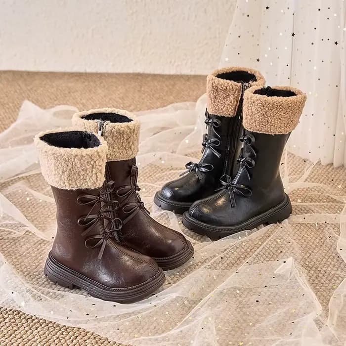 Bottes en cuir tendance pour enfants, chaussures de princesse polyvalentes et antidérapantes à fond souple, Style coréen, nouvelle collection hiver 2025