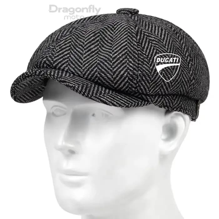 Ducati Logo hommes rétro béret britannique chapeau laine mélange Vintage chevrons Tweed