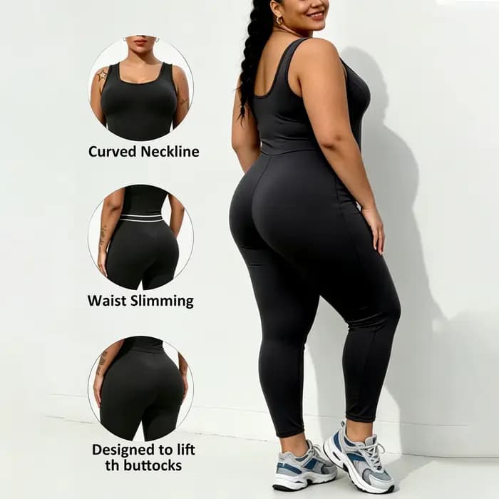 Combinaison de sport moulante une pièce pour femme grande taille, style débardeur et leggings, pour le yoga