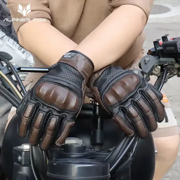 Gants de Moto en cuir perforé rétro d'été pour hommes et femmes