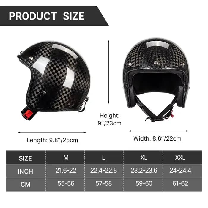 Casque de moto Vintage trois-quarts en Fiber de carbone