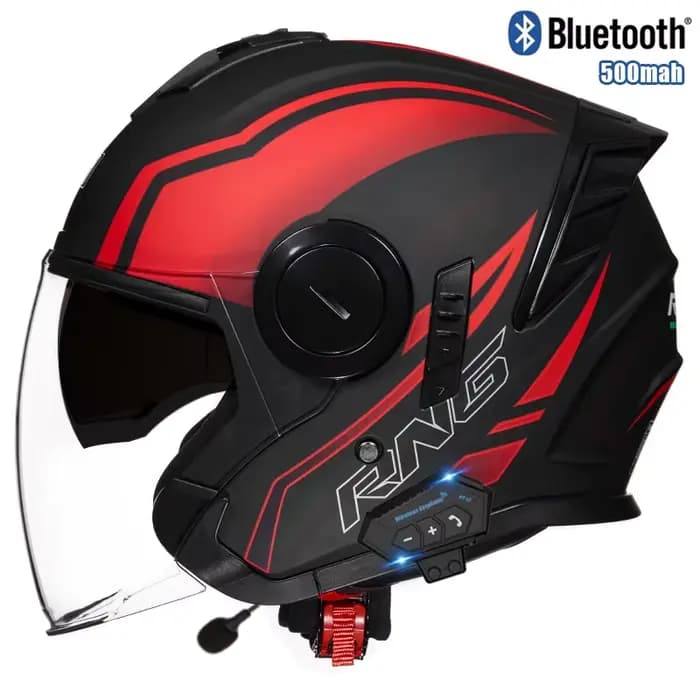 Casque de moto 3/4 avec double visière et casque Bluetooth intégré