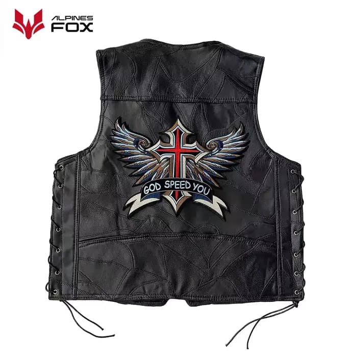 Gilet de moto en cuir brodé Vintage pour hommes
