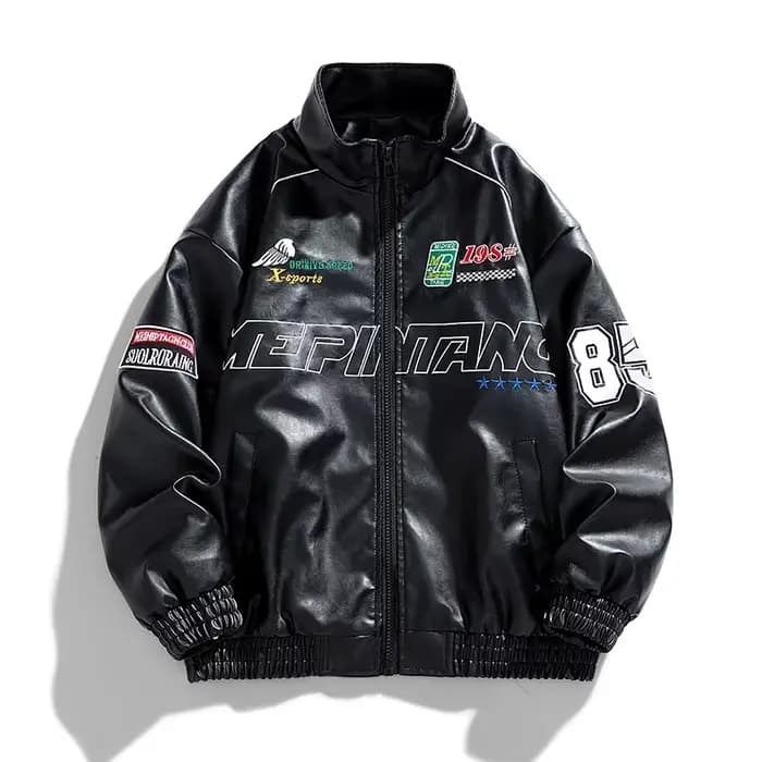 Veste de moto en cuir PU pour homme