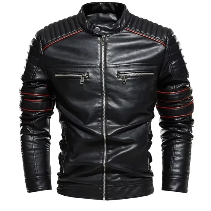Veste en cuir doublée de fourrure pour hommes