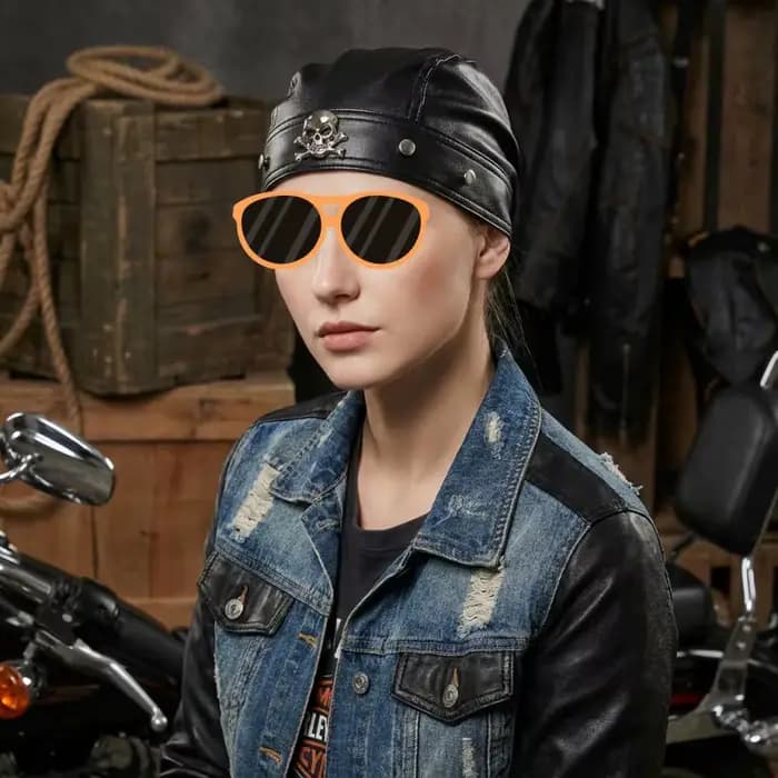 Casque de moto en cuir noir avec bandana tête de mort