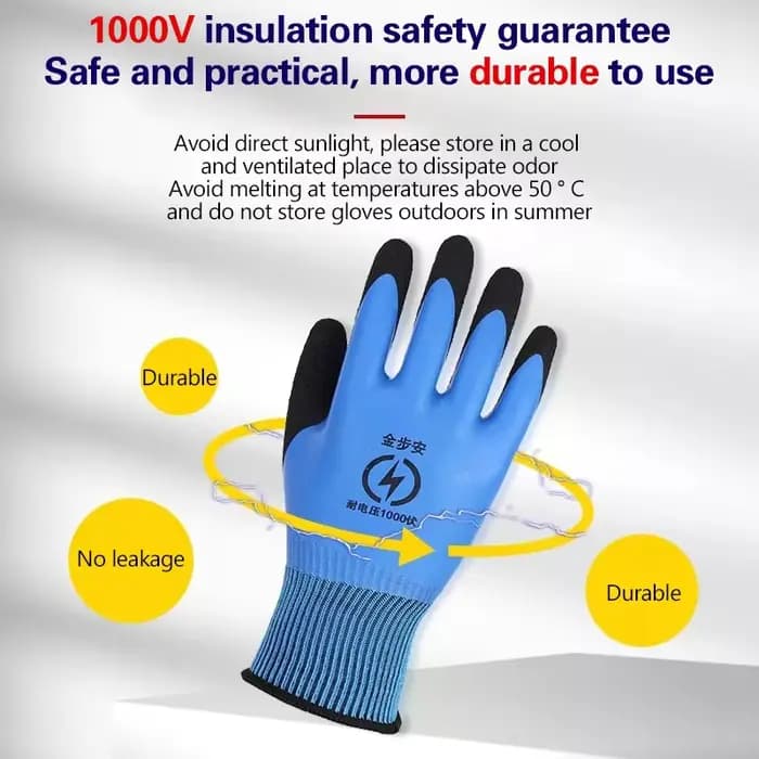 Gants isolants bleus pour électricien, résistance à la tension 1000V, haute élasticité, gants de travail de protection, 1 paire