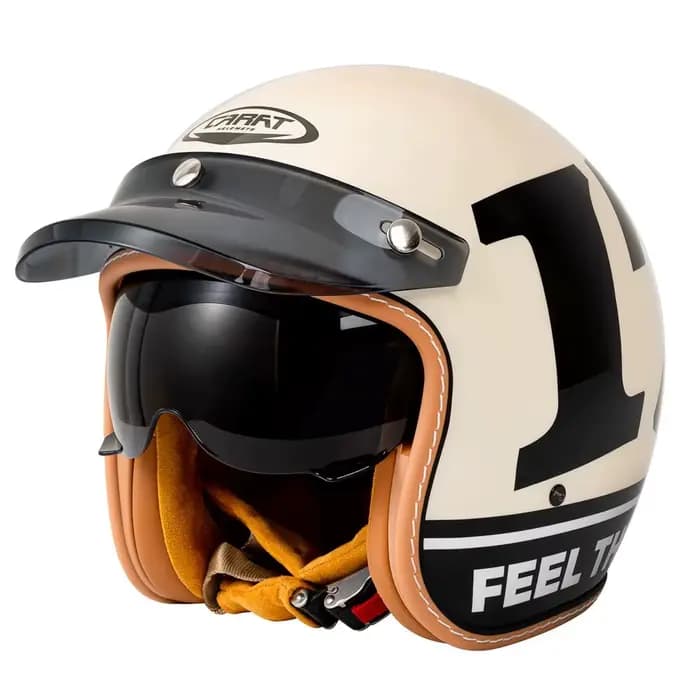 Casque de moto rétro 3/4 homologué DOT avec pare-brise intégré et visière