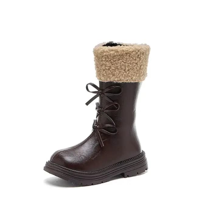 Bottes en cuir tendance pour enfants, chaussures de princesse polyvalentes et antidérapantes à fond souple, Style coréen, nouvelle collection hiver 2025