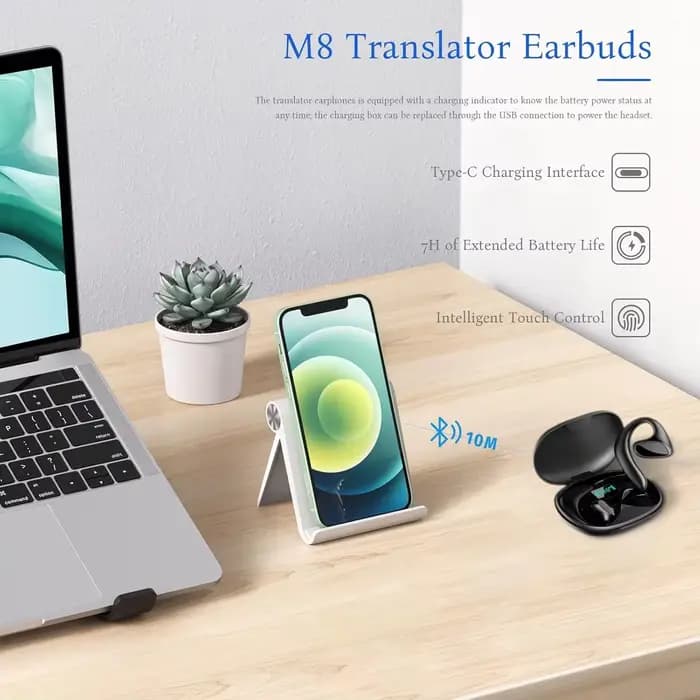 Écouteurs Traducteurs Bluetooth M8, Casque Bluetooth qui prend en charge la traduction en 144 langues, Traduction en ligne