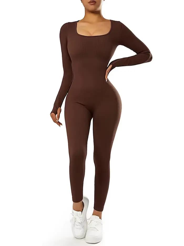Combinaison de yoga une pièce pour femme, body à manches longues, streetwear sexy à la mode, body de sport décontracté, noir