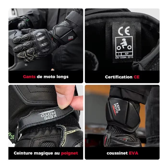 KEMIMOTO – gants de moto en cuir pour hommes